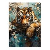 Tablomega Çiçekler Ve Kaplan Mdf Poster 35cm X50cm