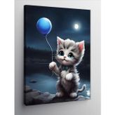 Tablomega Kanvas Tablo Mavi Balonlu Yavru Kedi