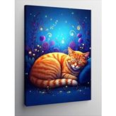 Tablomega Kanvas Tablo Mavi Gecede Tembel Kedi