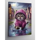Tablomega Kanvas Tablo Mor Yağmurluklu Kedi