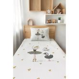 Talia Home Beyaz Balerin Kız Desenli Tek Kişilik Çocuk Pike Takımı Tlap-006 - Renkli