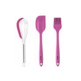 Tantitoni 024-06-VİŞNE RENKLİ 3LÜ SİLİKON SPATULA,FIRÇA VE ÇIRPICI SETİ
