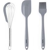 Tantitoni Gri Renkli 3lü Silikon Spatula,fırça ve Çırpıcı Seti - Füme
