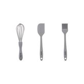 Tantitoni Gri Renkli Orta Boy 3lü Silikon Spatula,fırça Ve Çırpıcı Seti