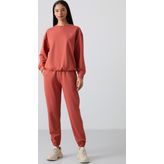 Tarçın Basic Pamuklu O Yaka Oversize Lastik Paça Kadın Eşofman Takım - 95287