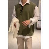 Tarz Cool Erkek Haki V Yaka Oversize Süveter