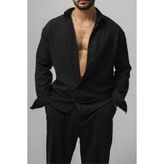 Tarz Cool Erkek Kiremit Embossed Oversize Gömlek - Siyah - 2XL
