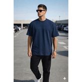 Tarz Cool Erkek Oversize Tişört – Minimal “don’t Look Back” Detaylı Basic - Lacivert