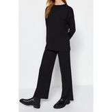 Tarz Kadın Modern Moda Normal Bel Geniş Paça Bisiklet Yaka Basic Triko Alt-Üst Takım