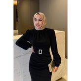 Tarzım Tuba Seçil Simli Tesettür Abiye Siyah