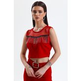 Taş Detaylı Abiye Bluz | BLZ34565 Kırmızı