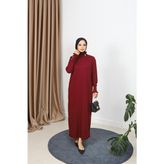 Taş Detaylı Merserize Elbise - Bordo - Standart