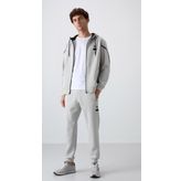 Taş Pamuklu Kalın Yumuşak Dokulu Comfort Fit Baskılı Erkek Eşofman Takım - 85236