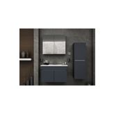 Tasarım Arista 80 Cm Antrasit Renkli Mdf, Seramik Lavabolu Alt - Üst Ve Boy Dolaplı, Banyo Dolabı Seti