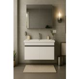 Tasarım Arista 80CM Beyaz Renkli Mdf, Seramik Lavabolu, Alt ve Üst Dolaplı, Üst Aynalı, Banyo Dolabı Takımı