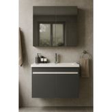 Tasarım DMZ Home Concept Arista 80 cm Antrasit Banyo Dolabı Takımı – Tamamı MDF, Seramik Lavabolu, Alt Dolap ve Aynalı Üst Dolap