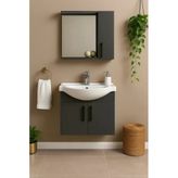 Tasarım Lacrime 65 cm Antrasit Renkli Mdf, Oval Seramik Lavabolu, Alt ve Üst Dolaplı, Banyo Dolabı Takımı