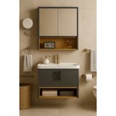 Tasarım Legna 80 cm Antrasit & Ahşap Banyo Dolabı Takımı – Alt ve Üst Dolap (Lavabo Dahil)