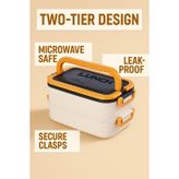 Taşınabilir Yemek Kabı 2 Katlı Lunch Box Diyet Beslenme Kutusu Saklama Kabı Çatal Kaşıklı Sefer Tası (sarı)