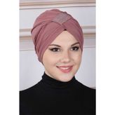 Taşlı Çapraz Bone Gül Kurusu
