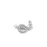 Taşlı İnci Gümüş Çiçek Broş – 2.5X4 Cm