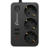 Techmaster 2 USB + Type-C Akım ve Çocuk Korumalı 3lü Kare Priz 2mt