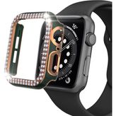 Techmaster Apple Watch 7 Serisi 45MM Çift Sıra Parlak Taşlı Rubber Kasa Kapak - Yeşil