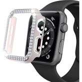 Techmaster Pembe-Gümüş Apple Watch 7 Serisi 45 mm Çift Sıra Parlak Taşlı Rubber Kasa Kapak