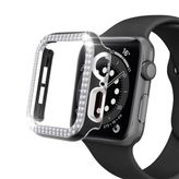 Techmaster Siyah-Gümüş Apple Watch 7 Serisi 45 mm Çift Sıra Parlak Taşlı Rubber Kasa Kapak