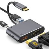 Techmaster Type-C 4 in 1 4K HDMI VGA USB 3.0 Type-C Şarj Girişli Adaptör