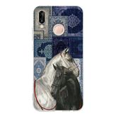 Techtree Huawei P20 Lite Uyumlu Mavi Kilim Desenli Siyah Ve Beyaz At Baskılı Silikon Kılıf