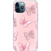 Techtree iPhone 12 PRO MAX Uyumlu Pembe Kelebekler Baskılı Silikon Kılıf