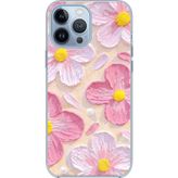 Techtree iPhone 13 PRO MAX Uyumlu Pembe Beyaz Çiçekler Sulu Boya Baskılı Silikon Kılıf