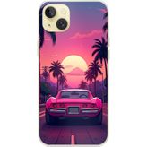 Techtree iPhone 15 PLUS Uyumlu Palmiye Neon Pembe Araba Baskılı Silikon Kılıf