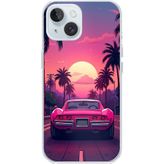 Techtree iPhone 15 Uyumlu Palmiye Neon Pembe Araba Baskılı Silikon Kılıf