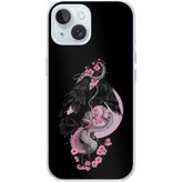 Techtree iPhone 15 Uyumlu Pembe Siyah Yılan Baskılı Silikon Kılıf