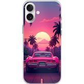 Techtree iPhone 16 PLUS Uyumlu Palmiye Neon Pembe Araba Baskılı Silikon Kılıf