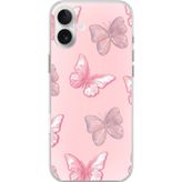 Techtree iPhone 16 PLUS Uyumlu Pembe Kelebekler Baskılı Silikon Kılıf