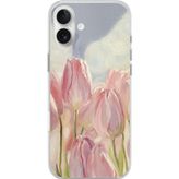Techtree iPhone 16 PLUS Uyumlu Pembe Laleler Baskılı Silikon Kılıf
