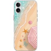 Techtree iPhone 16 PLUS Uyumlu Pembe Şemsiyeli Sahil Baskılı Silikon Kılıf