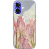 Techtree iPhone 16 Uyumlu Pembe Laleler Baskılı Silikon Kılıf