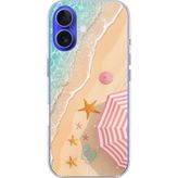Techtree iPhone 16 Uyumlu Pembe Şemsiyeli Sahil Baskılı Silikon Kılıf