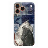 Techtree iPhone 17 PRO MAX Uyumlu Mavi Kilim Desenli Siyah ve Beyaz At Baskılı Silikon Kılıf