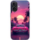 Techtree iPhone 17 Uyumlu Palmiye Neon Pembe Araba Baskılı Silikon Kılıf