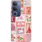 Techtree Vivo Y19s Uyumlu Pembe Posta Pulları Baskılı Silikon Kılıf