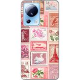 Techtree Xiaomi Mi 13 Lite Uyumlu Pembe Posta Pulları Baskılı Silikon Kılıf
