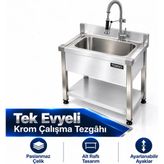 Tek Evyeli Krom Çalışma Tezgahı, Paslanmaz , 60X60X85
