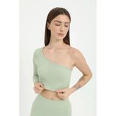 Tek Omuz Crop Top Su Yeşili-Xl