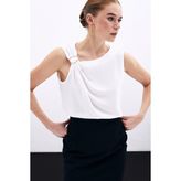 Tek Omuz Detaylı Bluz - Ekru - 38