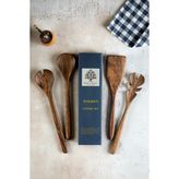 Tekno Trust Ceviz Ağacı El Yapımı 4 Parça Mutfak Seti, Tahta Kaşık, Çatal, Spatula, 30 cm - Ahşap - Gold